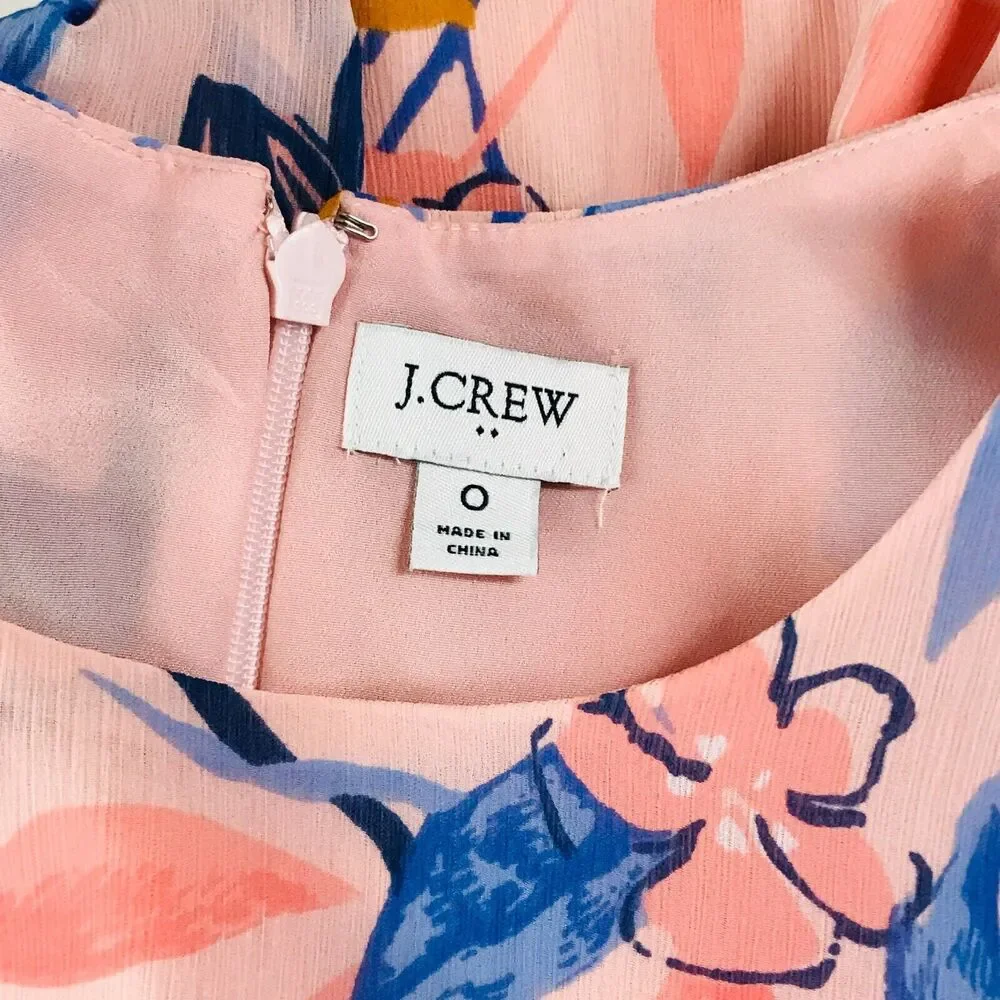 J Crew Women's 0 Dress Pink Blue Floral Sleeveless Crinkle Tiered Midi BW22